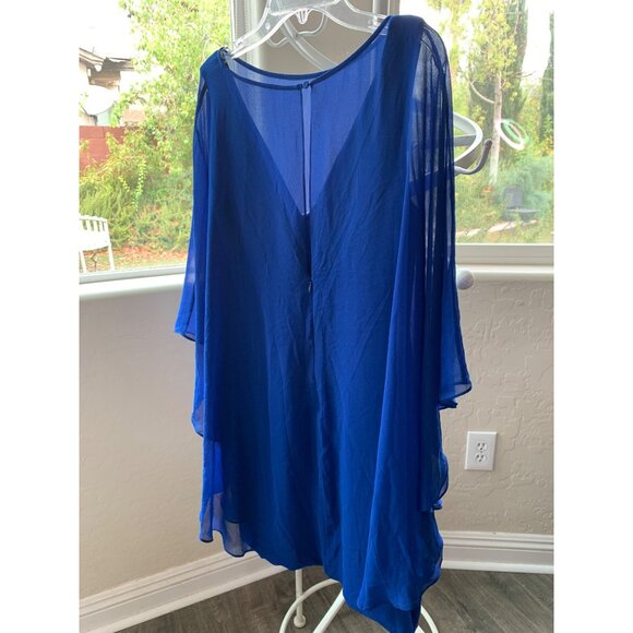 Halston Heritage Mini Evening Chiffon Cape Overlay Dress Size 6 RA10712 NWD $375 - Picture 9 of 15